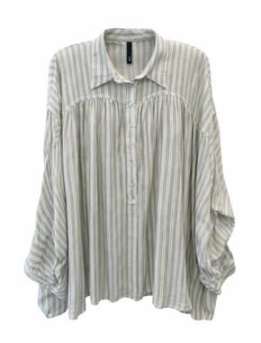 SLINK Striped Green Boho Blouse Rayon Button Front Flowy Top Peasant Size 2X